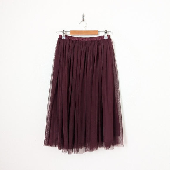 NWT Lace & Beads ASOS Deep Berry Burgundy Val Tulle Pleated Midi Skirt - Picture 2 of 6